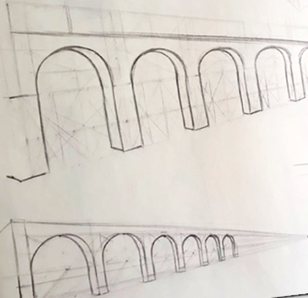 Dessin de perspective d'une arche à PALAISEAU